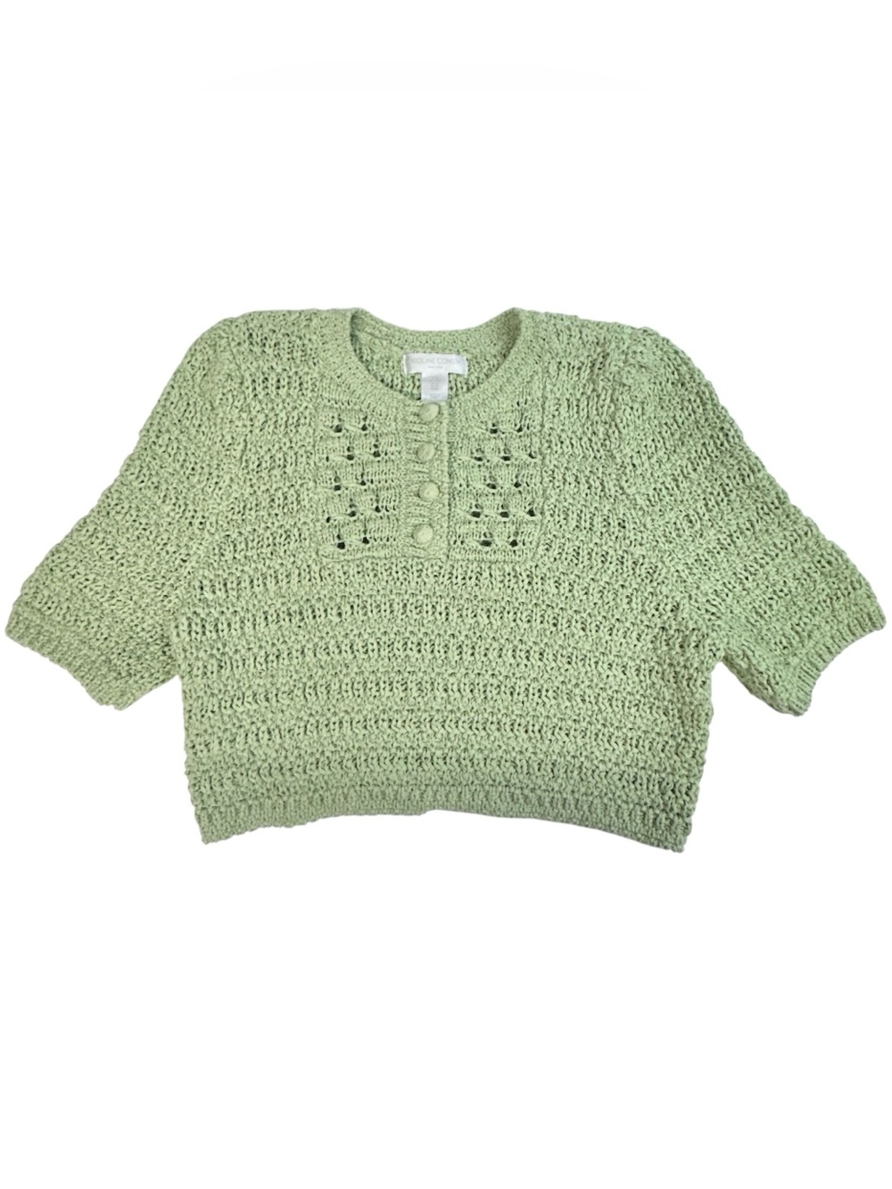 Caroline Constas Crochet Knit Crop Top Green Short Sleeve Medium